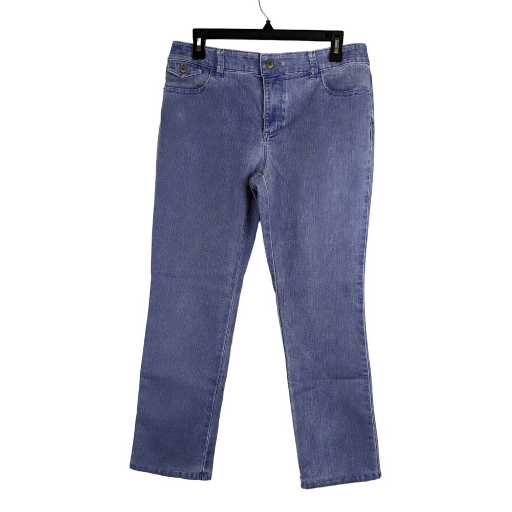 Chico Jeans Women's 0.5 Platinum Denim Purple Distressed 5 Pocket Straight Leg